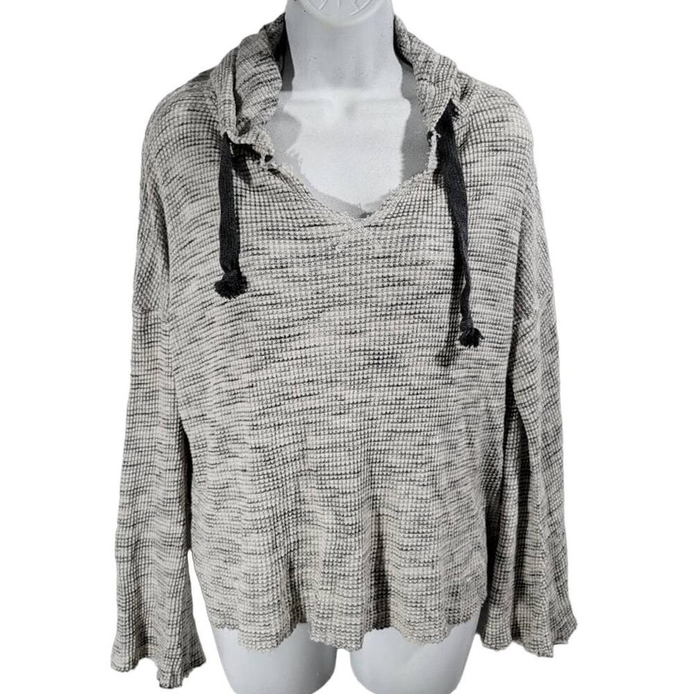 Vintage Havana Women's Gray Waffle Knit Hoodie V Neck Long Sleeve Size S